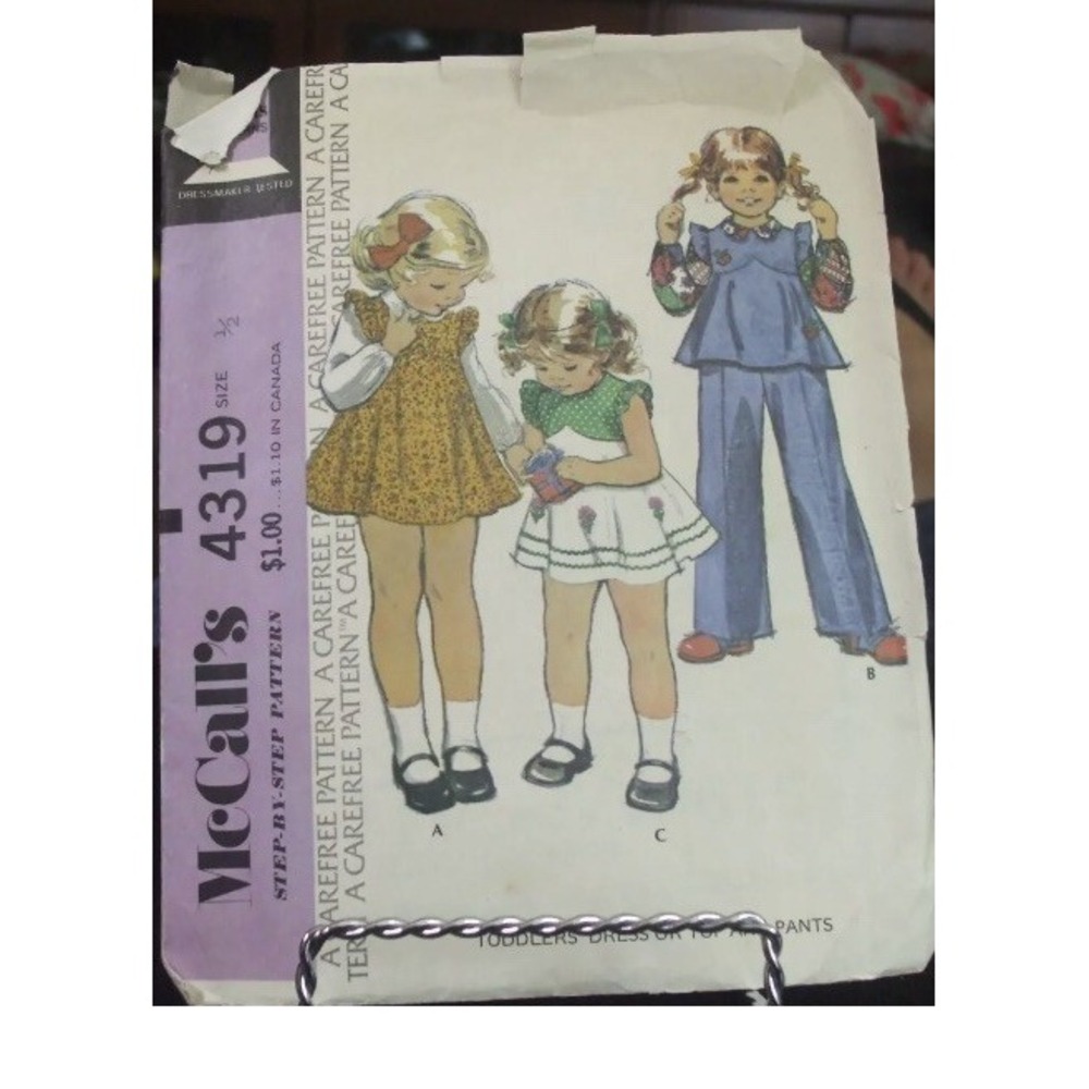 McCall's 4319 Toddler Dress Top Pants Sewing Pattern Size 1/2 6 Months Vintage
